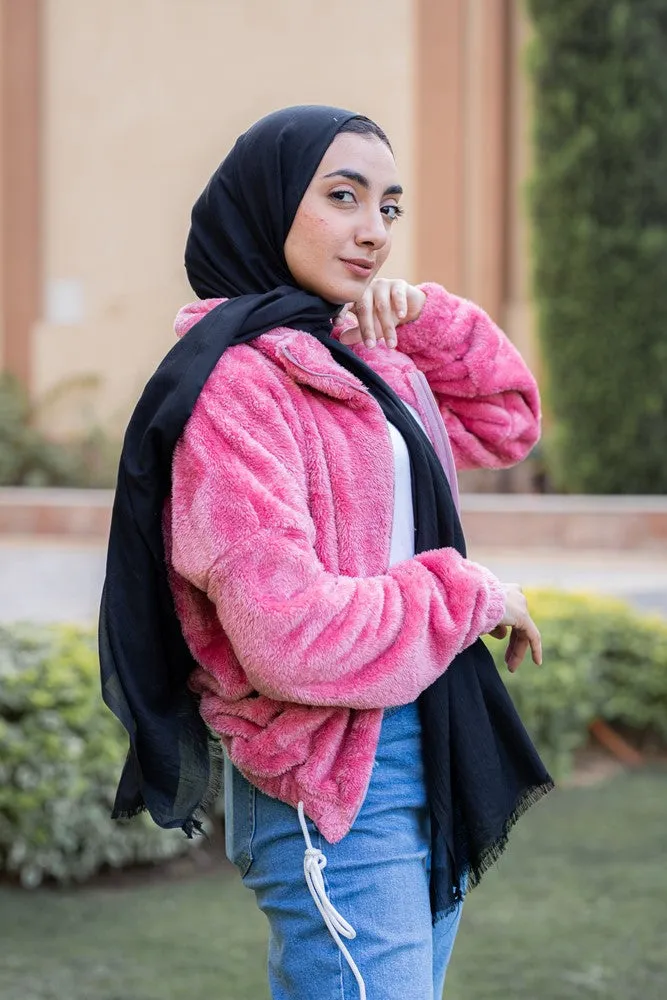 سويت شيرت أوفر سايز فرو بسحاب أمامي وبجيوب أمامية