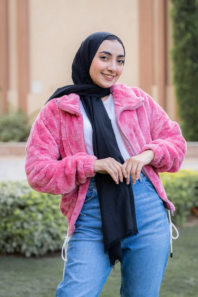 سويت شيرت أوفر سايز فرو بسحاب أمامي وبجيوب أمامية