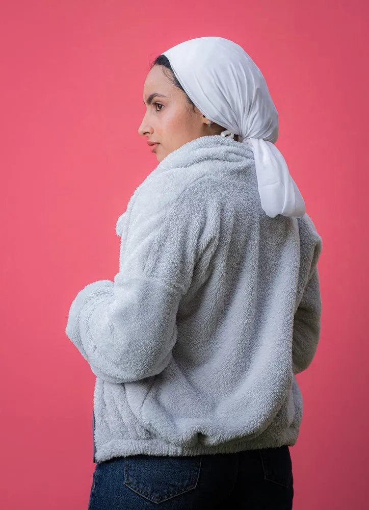 سويت شيرت أوفر سايز فرو بسحاب أمامي وبجيوب أمامية