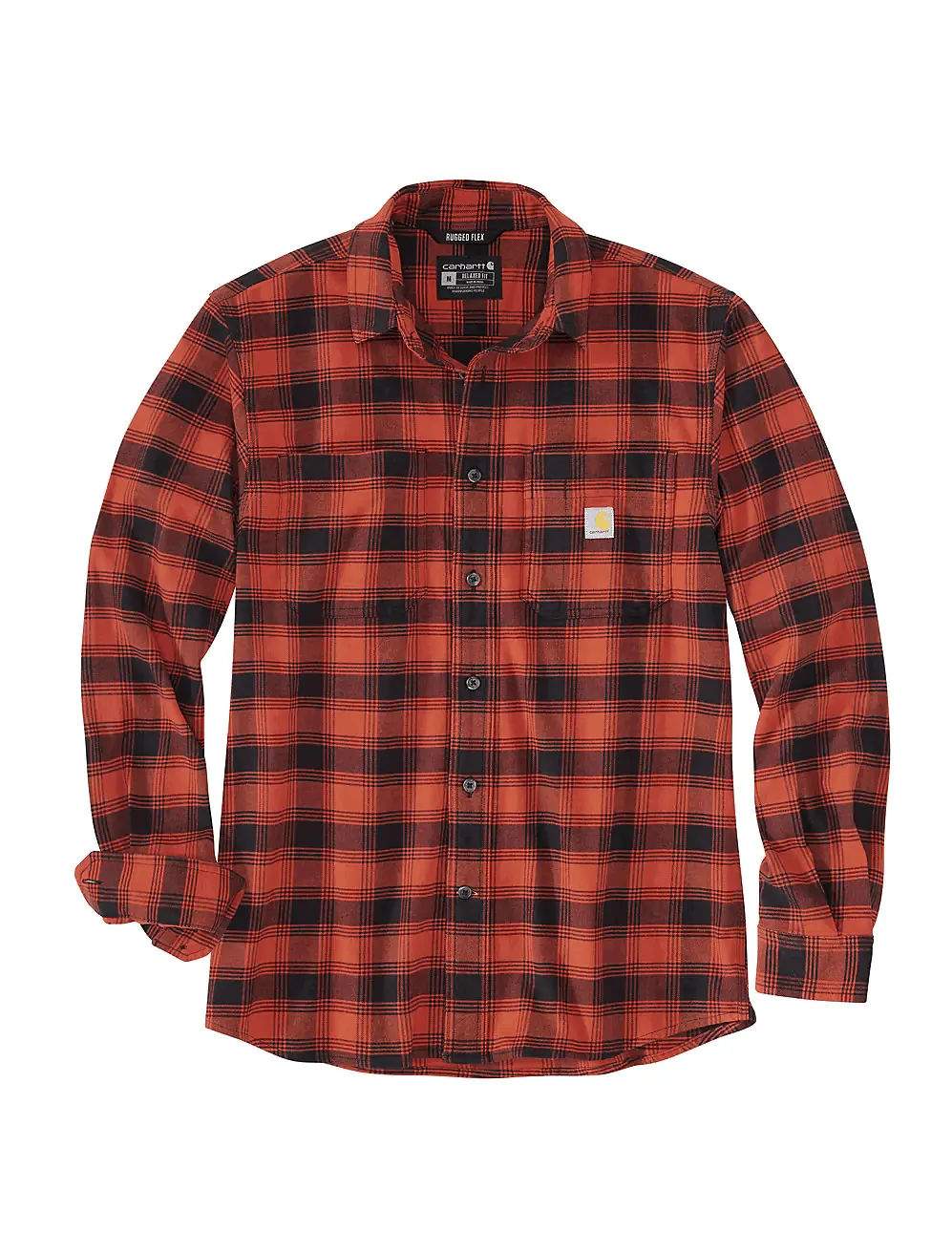 105945 - Rugged flex® relaxed fit midweight flannel long-sleeve plaid shirt - Red Ochre/Black