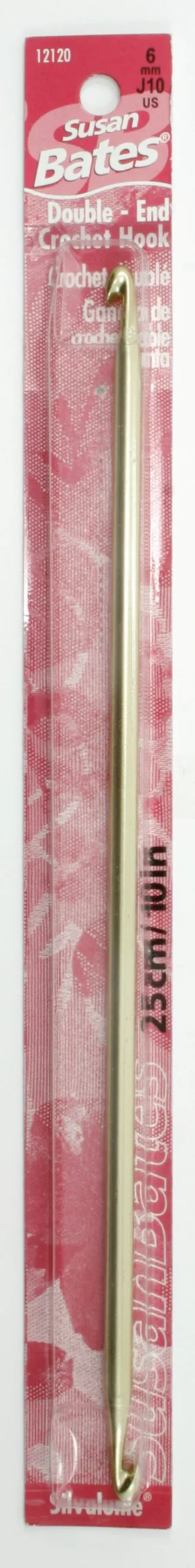 10" SB Silvalume Double End Afghan Hook, 6mm, J-10