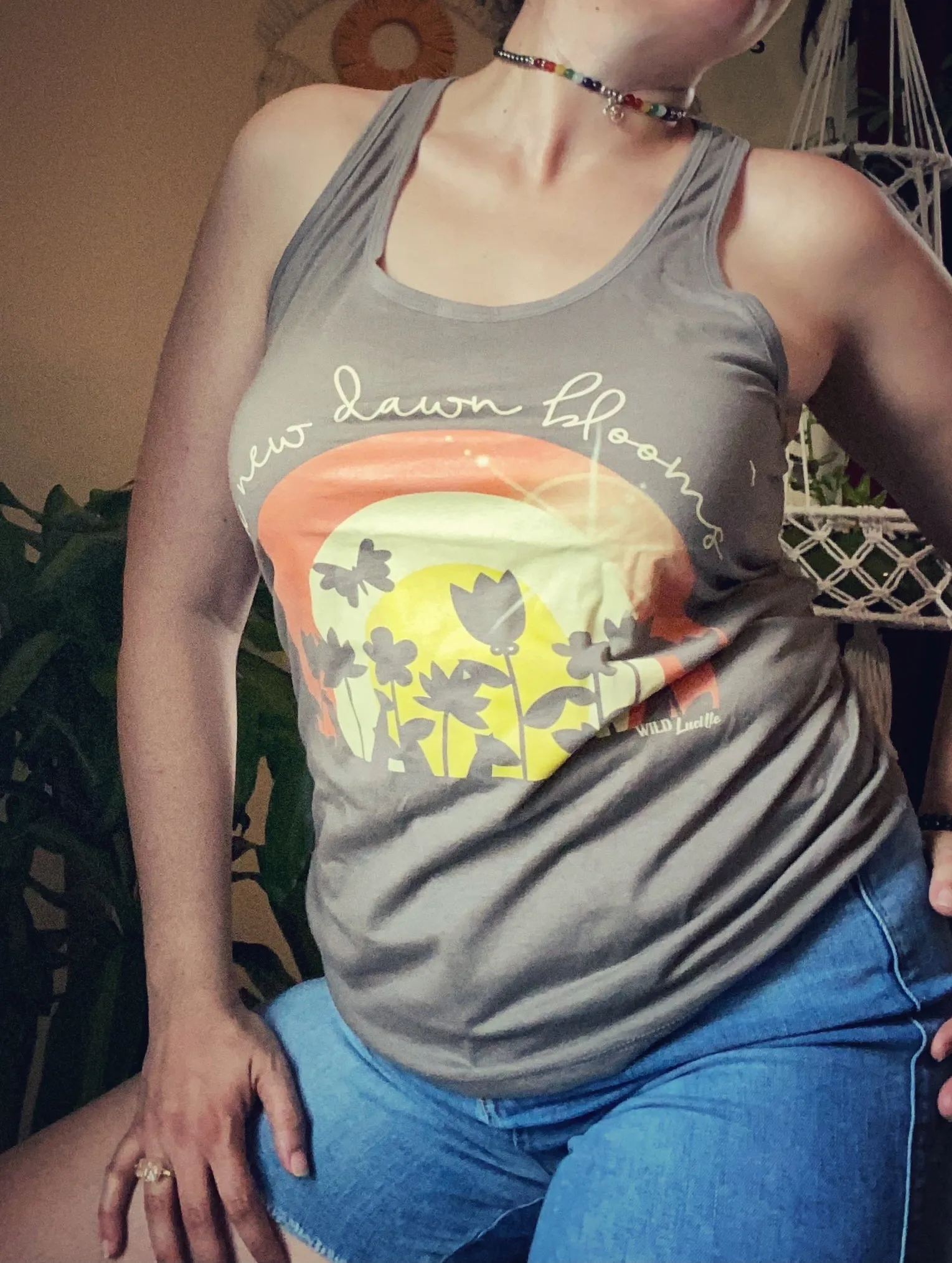 A New Dawn Blooms - Warm grey racerback tank