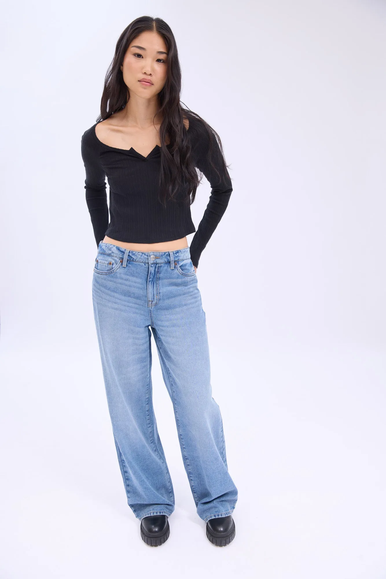 AERO Ribbed Long Sleeve Notch Neck Tee