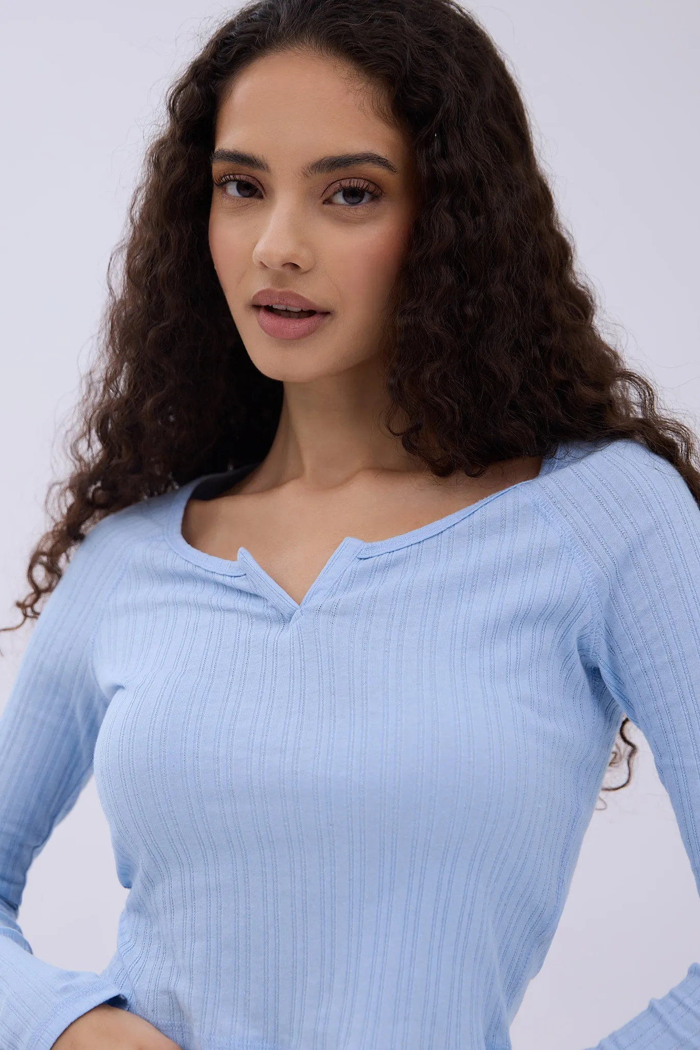 AERO Ribbed Long Sleeve Notch Neck Tee