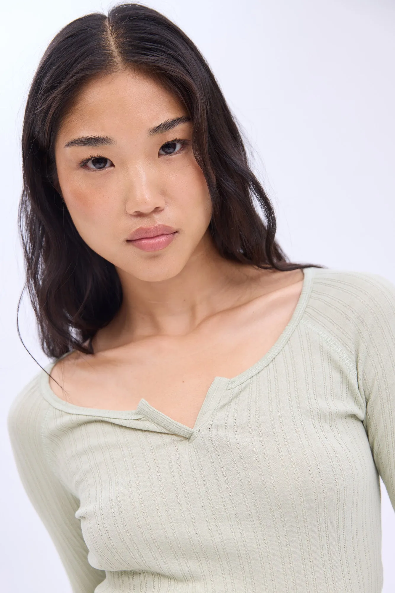 AERO Ribbed Long Sleeve Notch Neck Tee