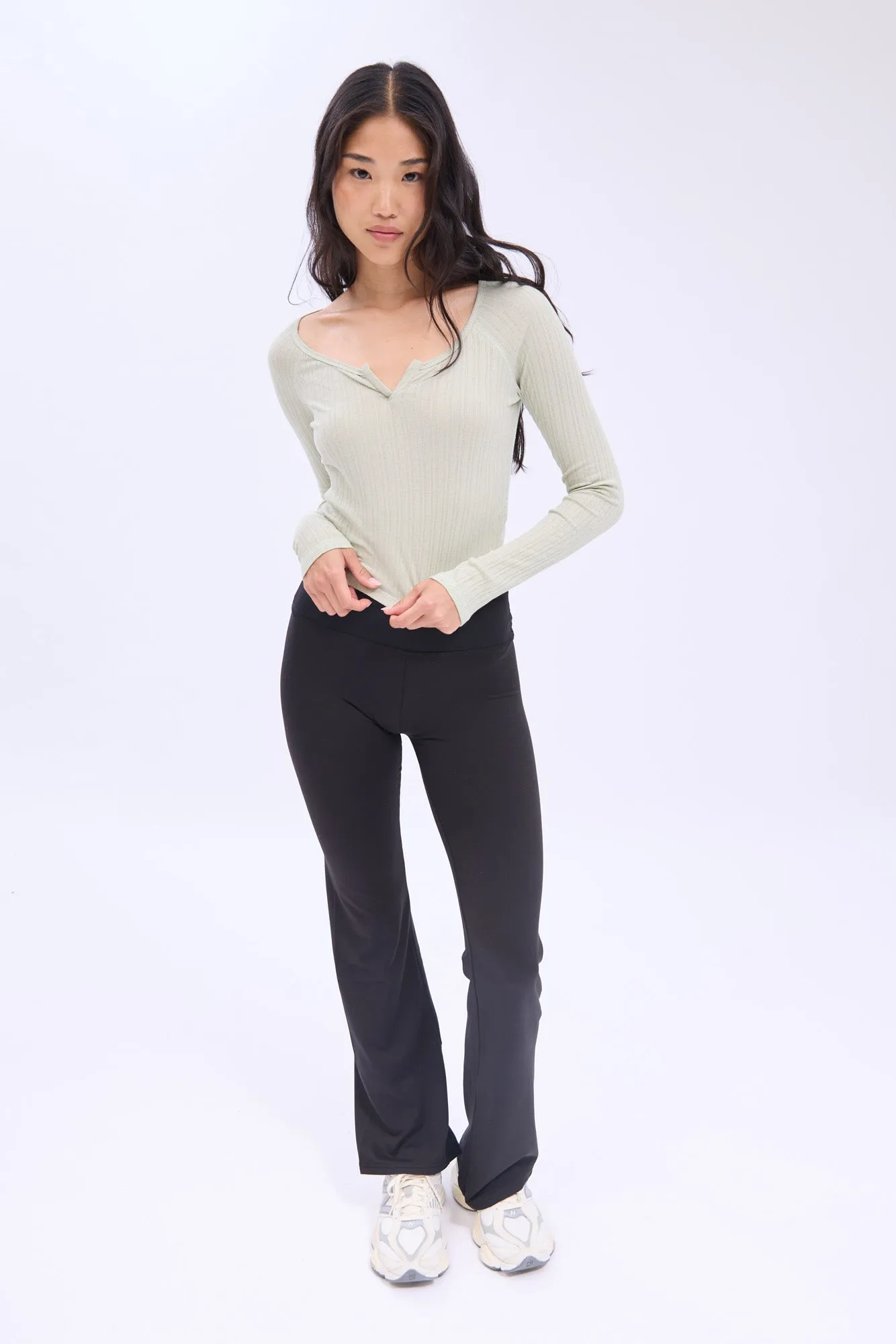 AERO Ribbed Long Sleeve Notch Neck Tee