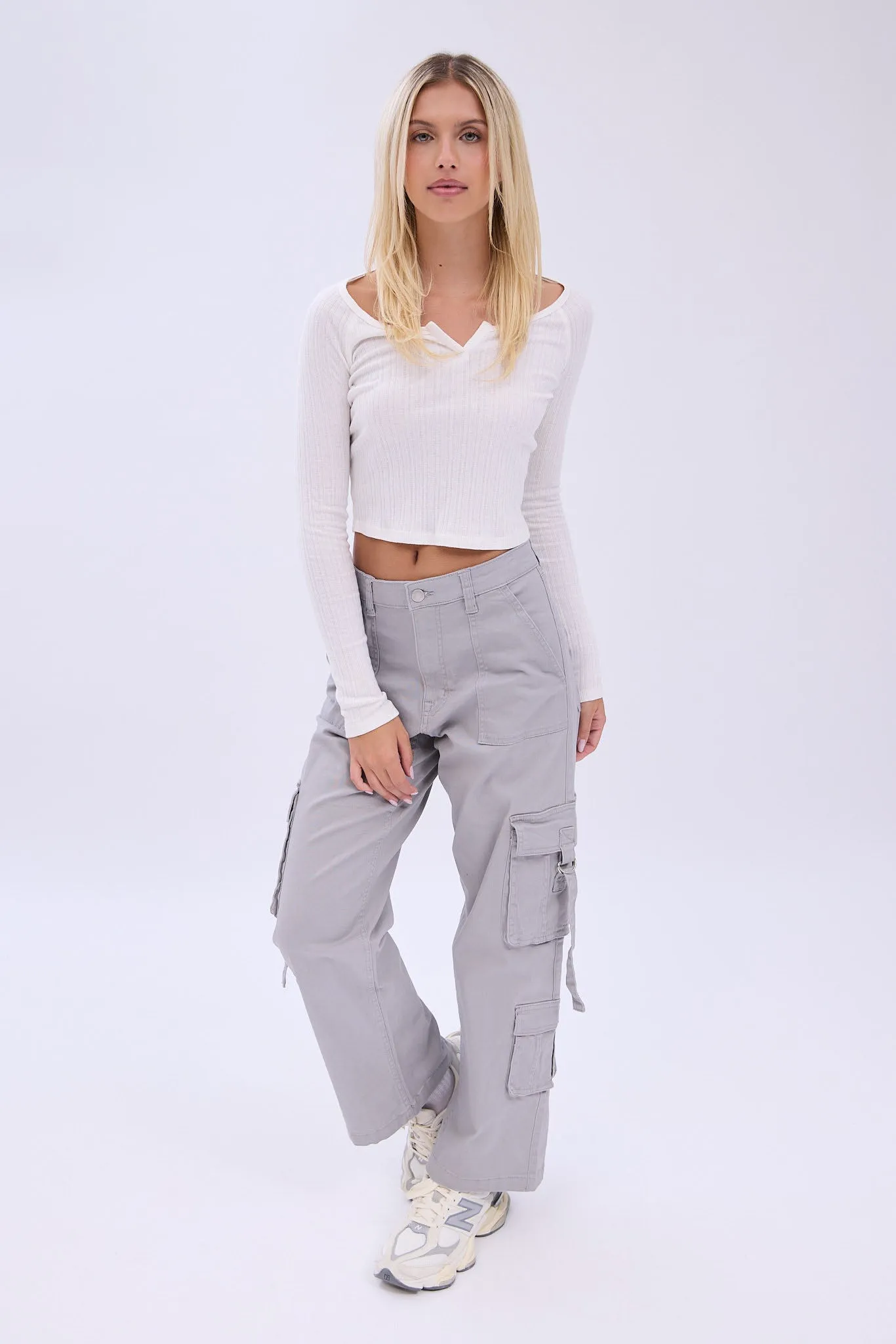 AERO Ribbed Long Sleeve Notch Neck Tee