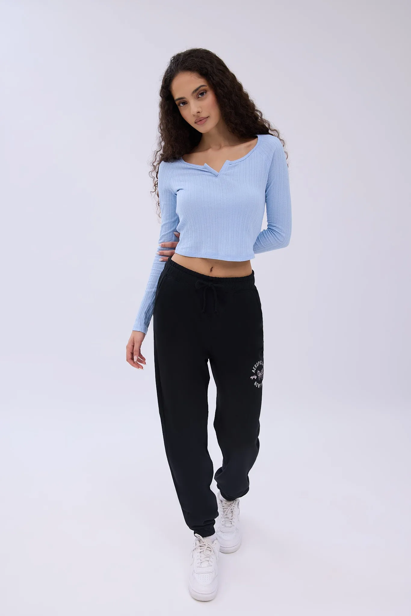 AERO Ribbed Long Sleeve Notch Neck Tee