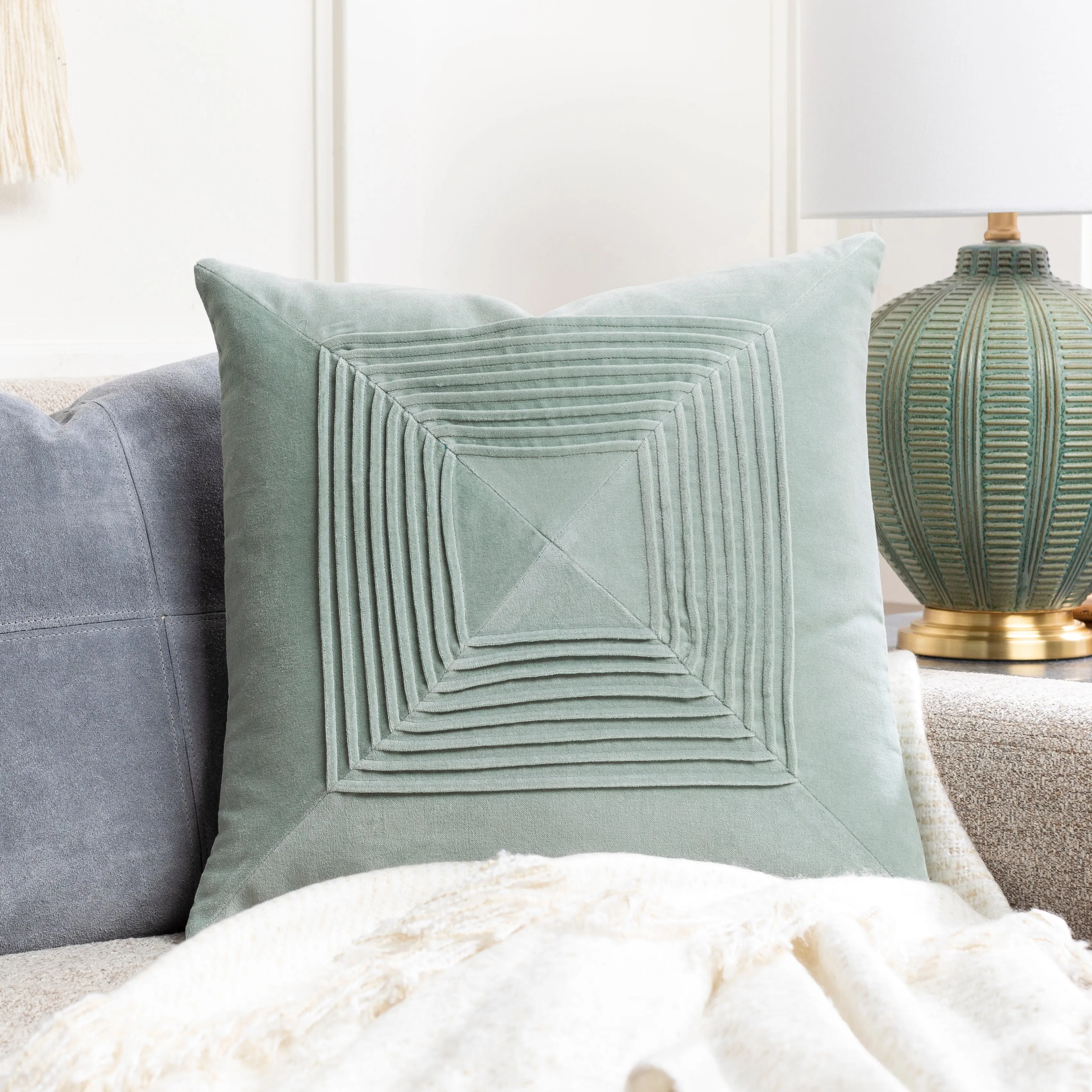 Akira Velvet Pillow in Ice Blue