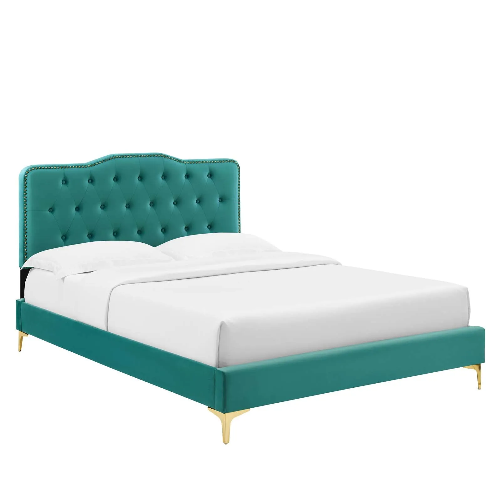 Amber Performance Velvet Queen Platform Bed By Modway - MOD-6775 - Teal