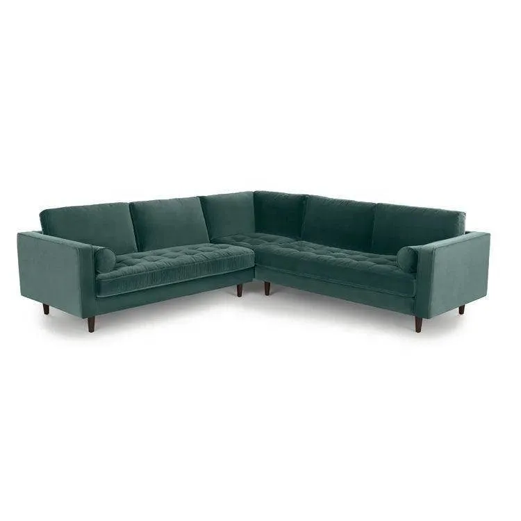 Ashla Petrol Velvet Fabric Sectional Sofa