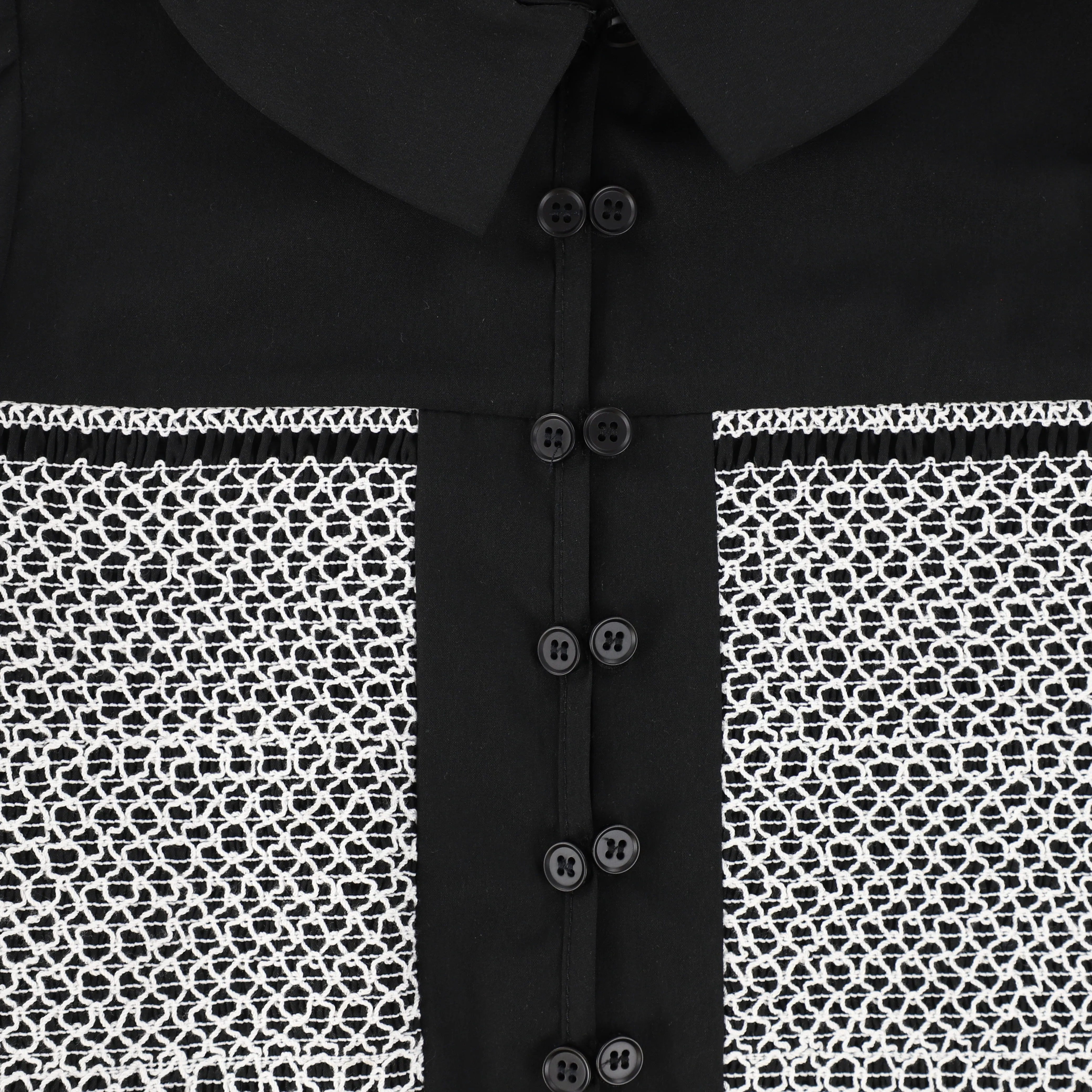 Bamboo Black Crochet Button Down Poplin Top [Final Sale]