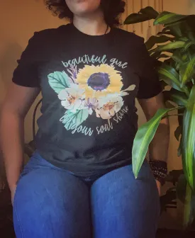 🌻Beautiful Girl Sunflower Graphic Tee (Black)🌻