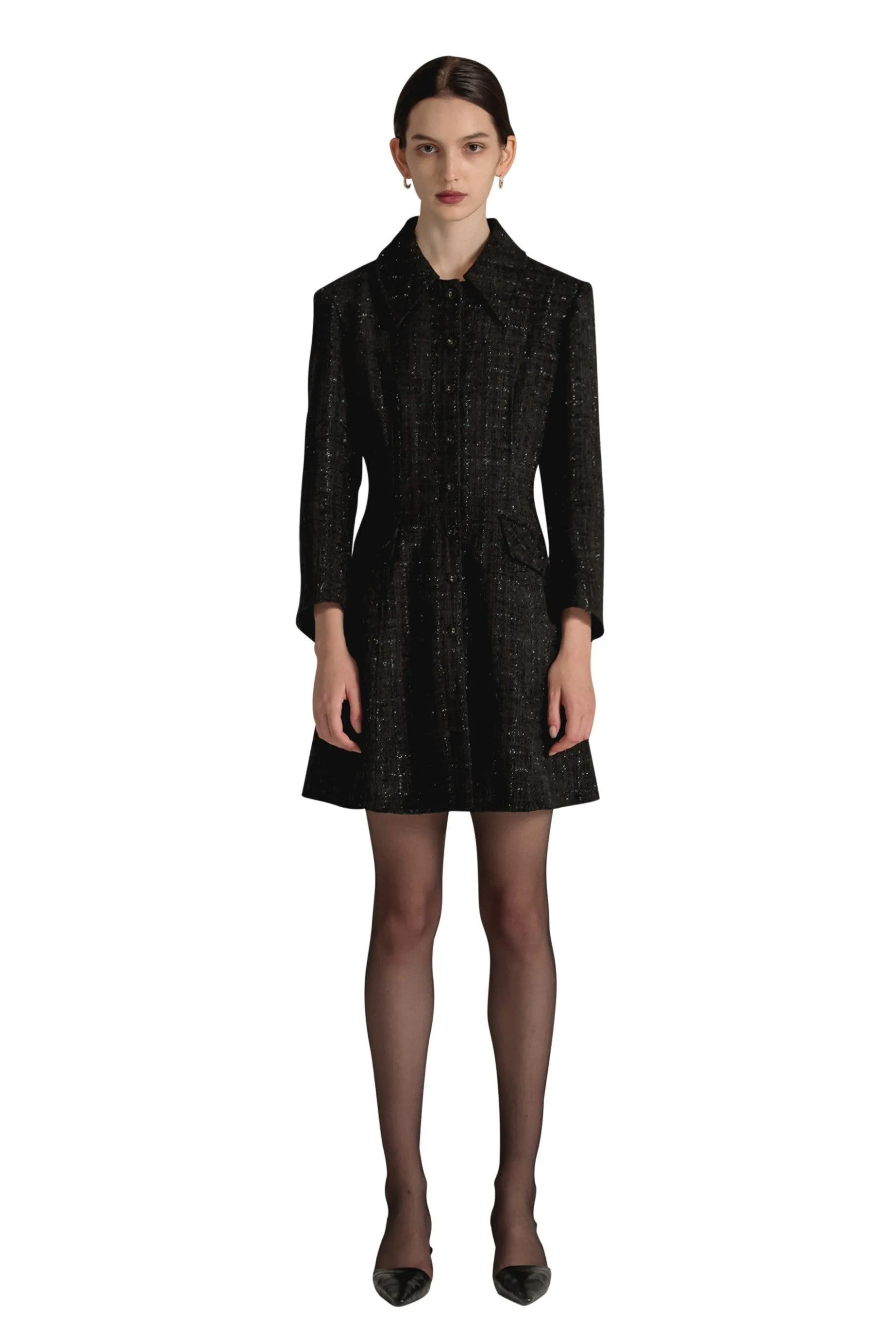 Black Tweed Flare Dress