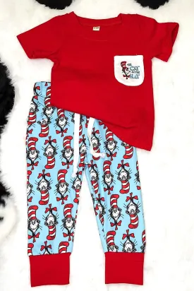 Boys Cat Print Pajamas