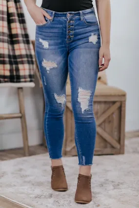 Carrah Cello High Rise 5 Button Distressed Medium Wash Skinny Jeans