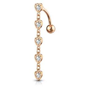 Chain of Hearts Reverse Belly Bar with Rose Gold Plating