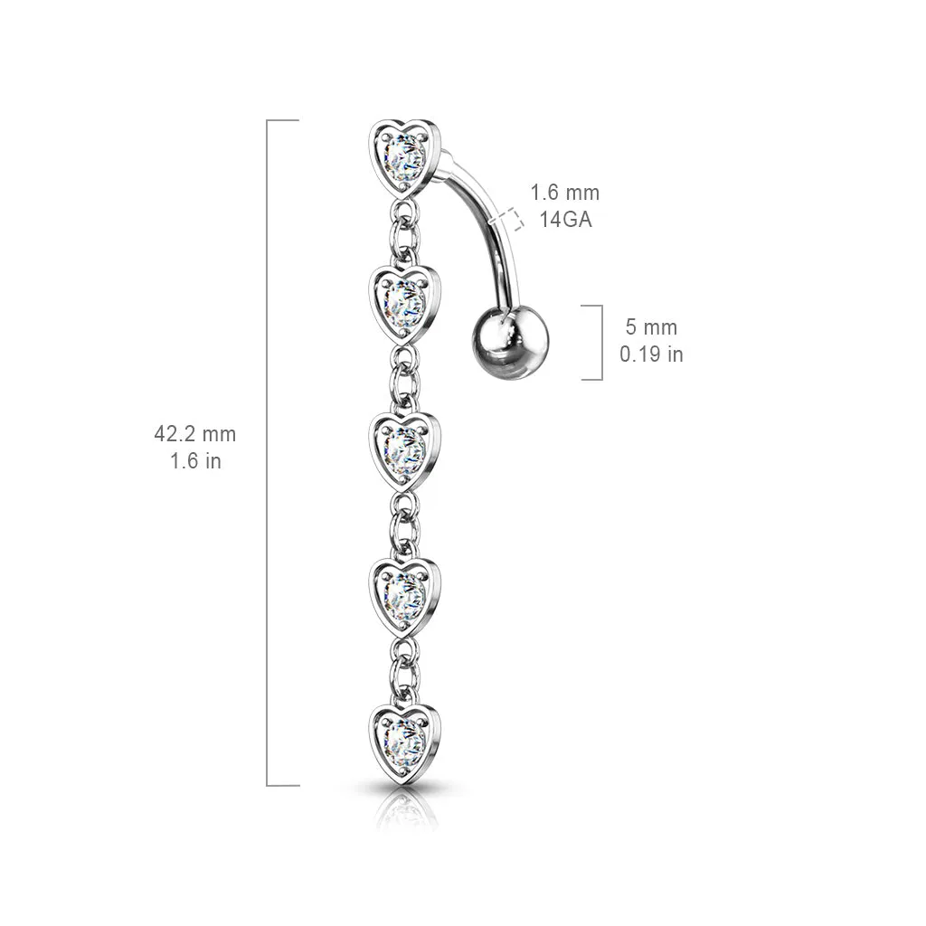 Chain of Hearts Reverse Belly Bar with Rose Gold Plating