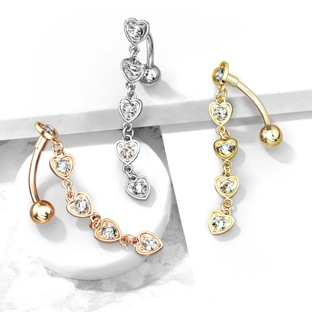 Chain of Hearts Reverse Belly Bar with Rose Gold Plating