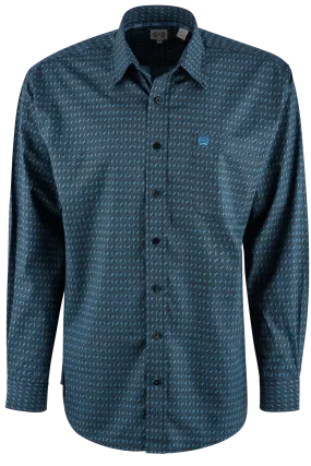 Cinch Long Sleeve Button Down Shirt - Black & Blue