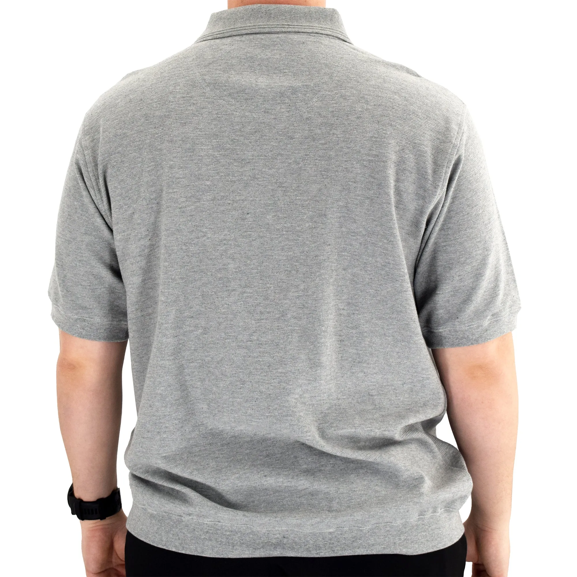 Classics by Palmland Short Sleeve 3 Button Banded Bottom Knit Collar 6070-100-Grey Hth