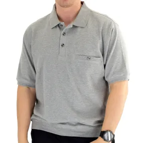 Classics by Palmland Short Sleeve 3 Button Banded Bottom Knit Collar 6070-100-Grey Hth