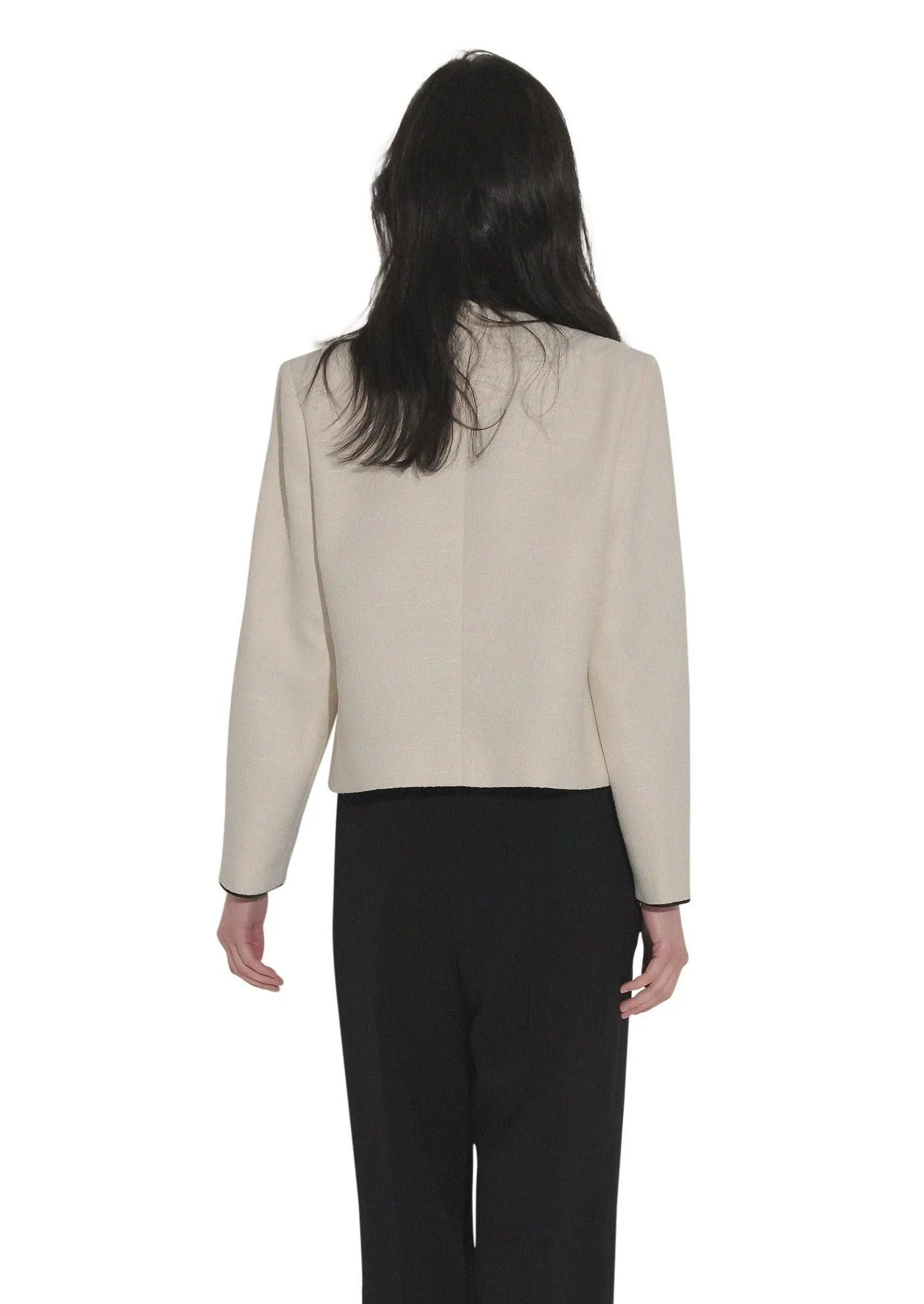 Cream Contrast Tweed Crop Jacket