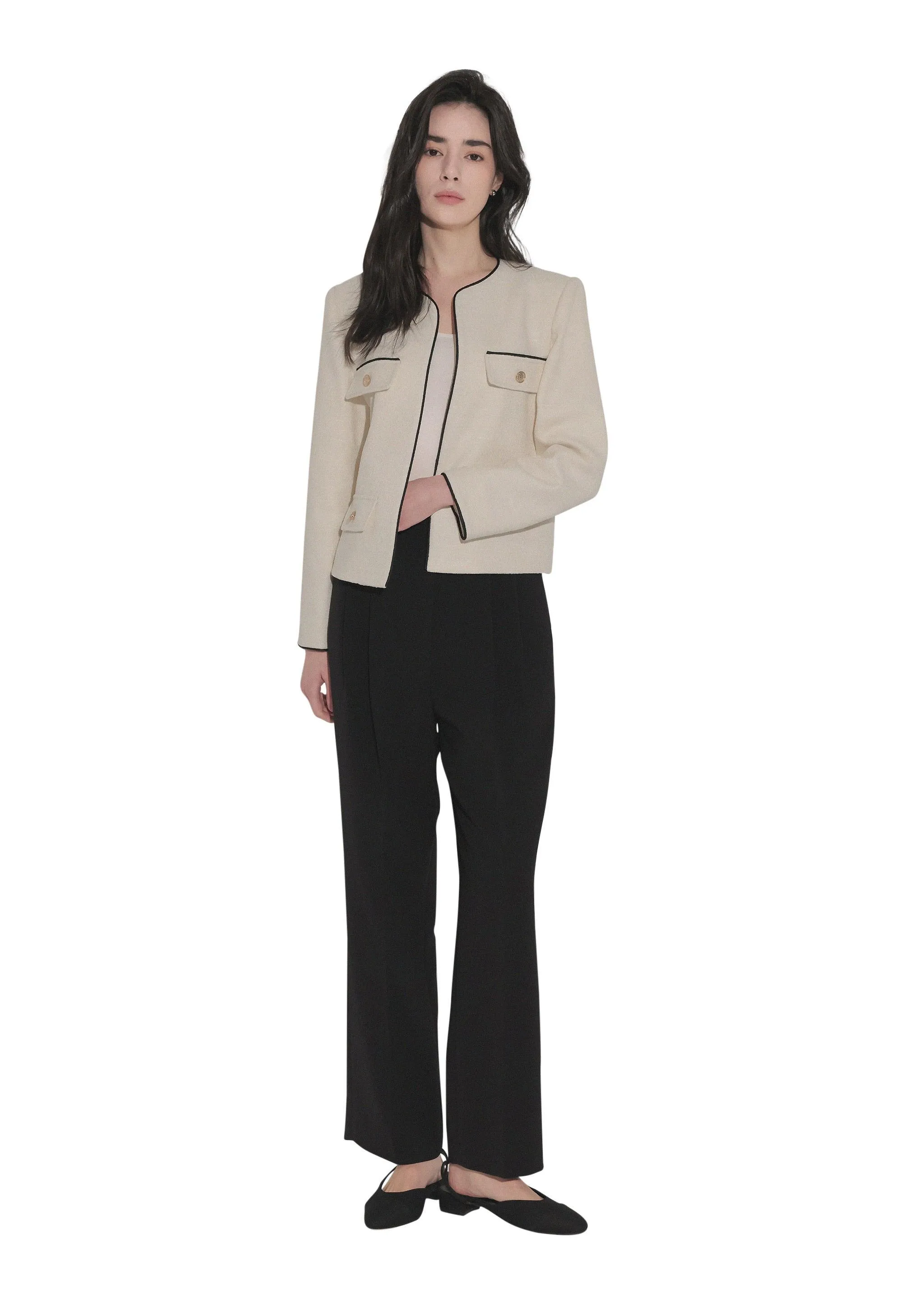 Cream Contrast Tweed Crop Jacket