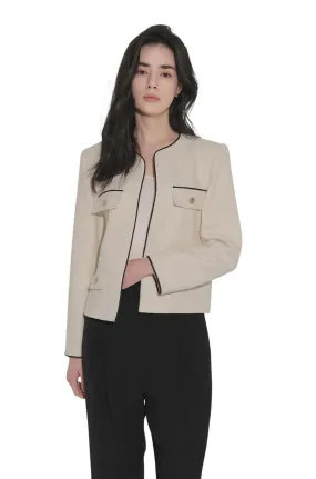 Cream Contrast Tweed Crop Jacket
