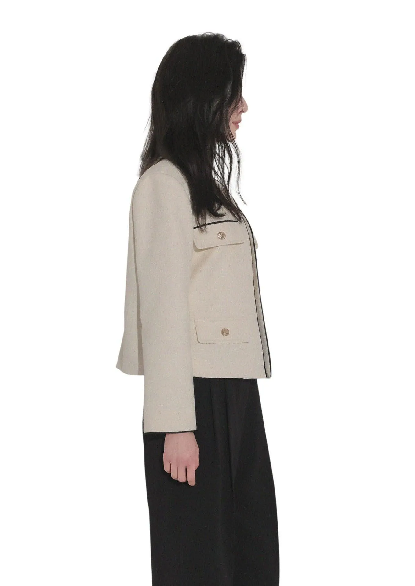 Cream Contrast Tweed Crop Jacket