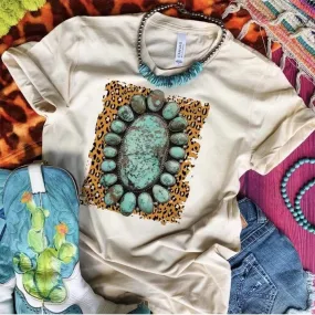 Cream Leopard & Turquoise Stone Tee