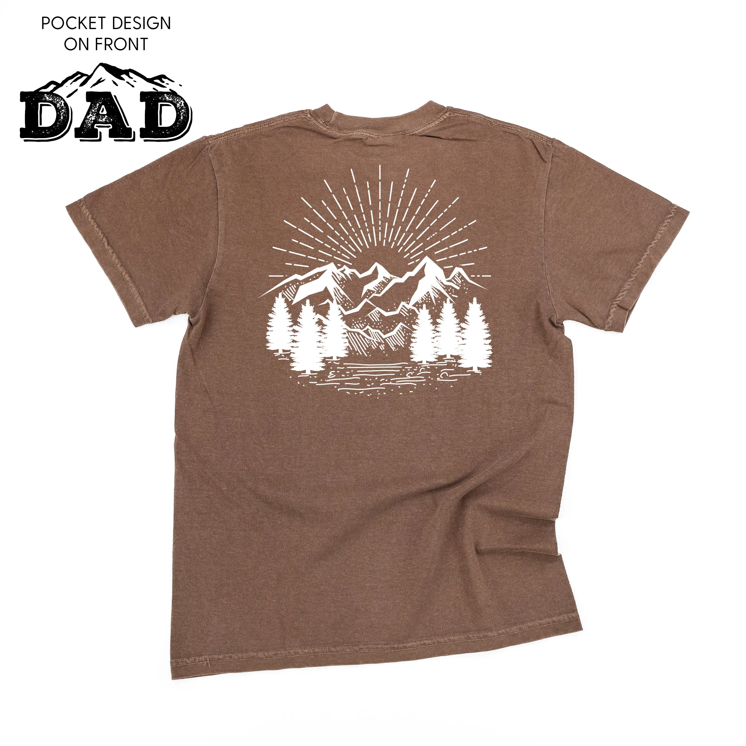 Dad w/ Mountains - Pocket Design (front) / Mountain Scene (Back) - SHORT SLEEVE COMFORT COLORS TEE