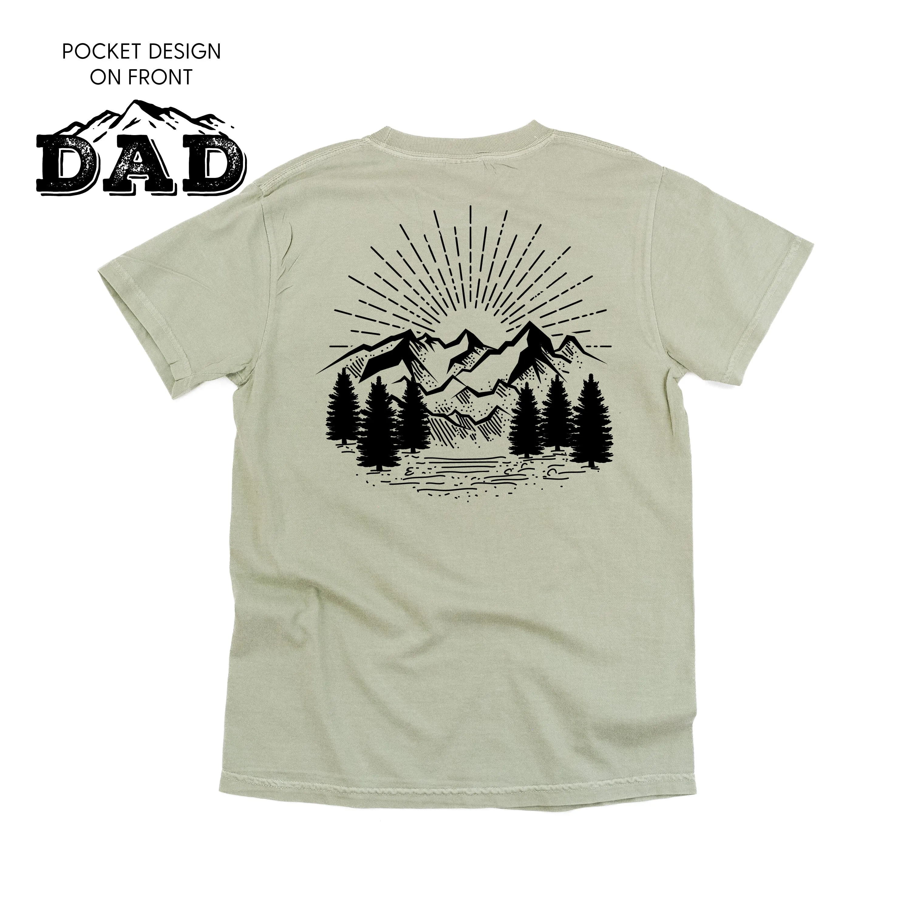 Dad w/ Mountains - Pocket Design (front) / Mountain Scene (Back) - SHORT SLEEVE COMFORT COLORS TEE