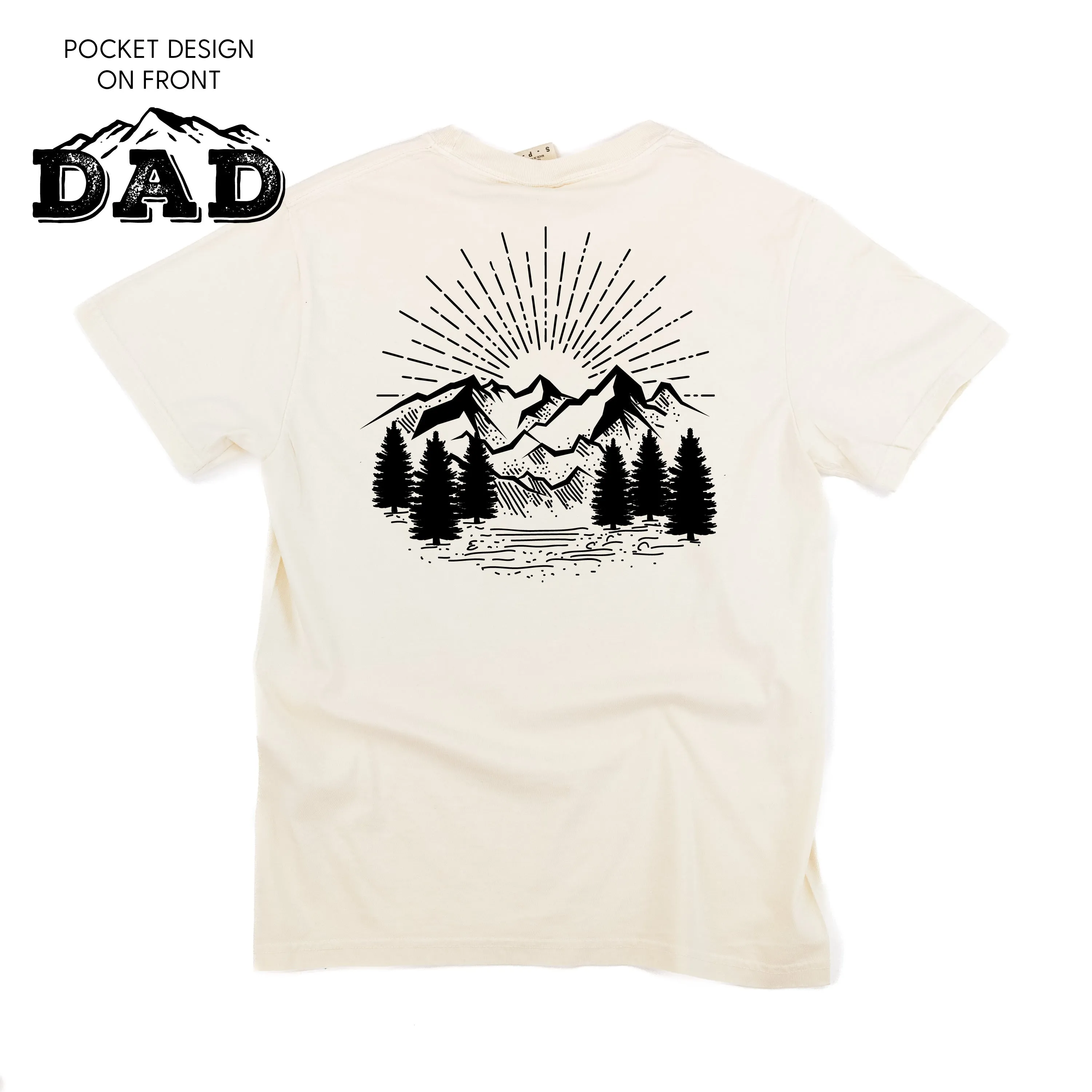 Dad w/ Mountains - Pocket Design (front) / Mountain Scene (Back) - SHORT SLEEVE COMFORT COLORS TEE
