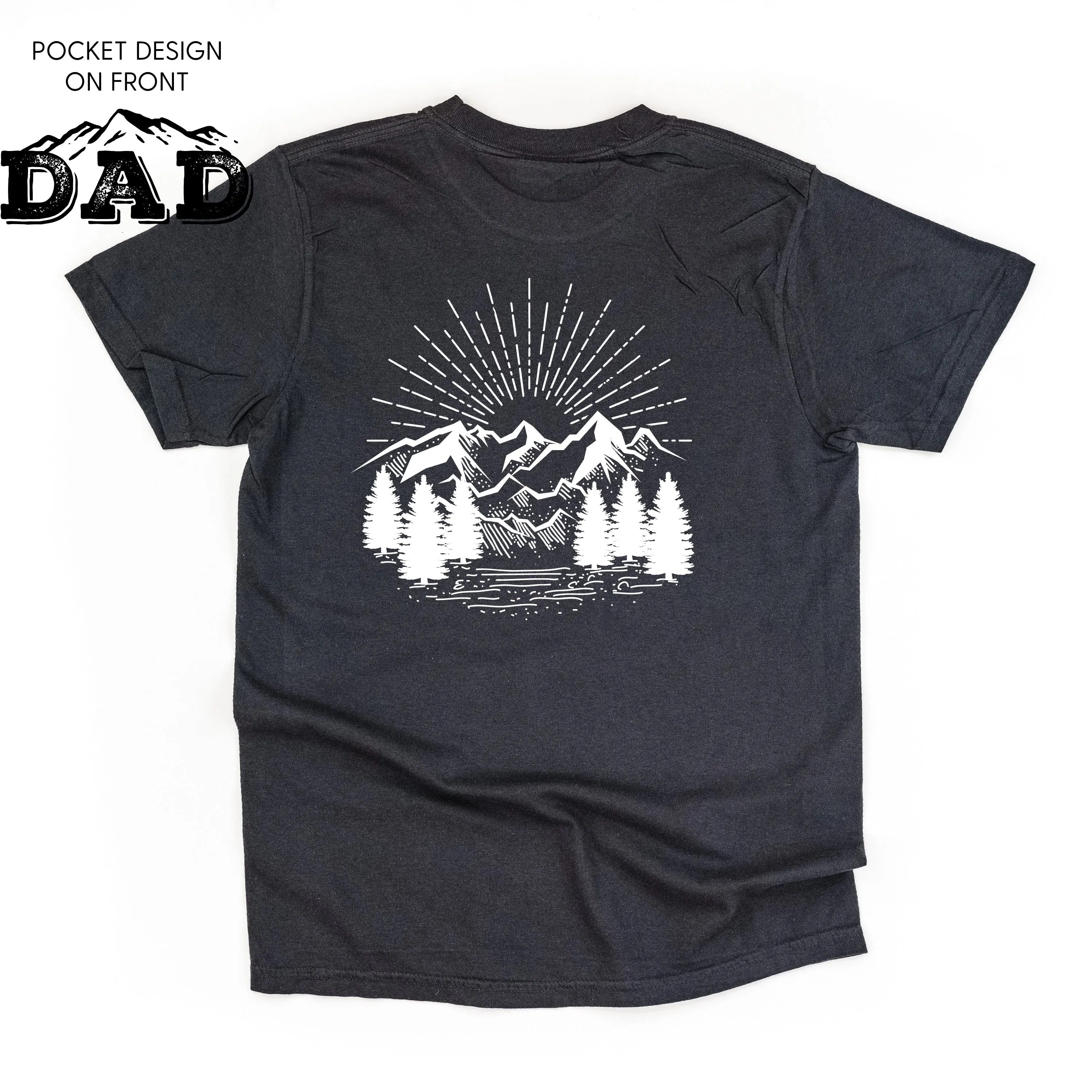 Dad w/ Mountains - Pocket Design (front) / Mountain Scene (Back) - SHORT SLEEVE COMFORT COLORS TEE