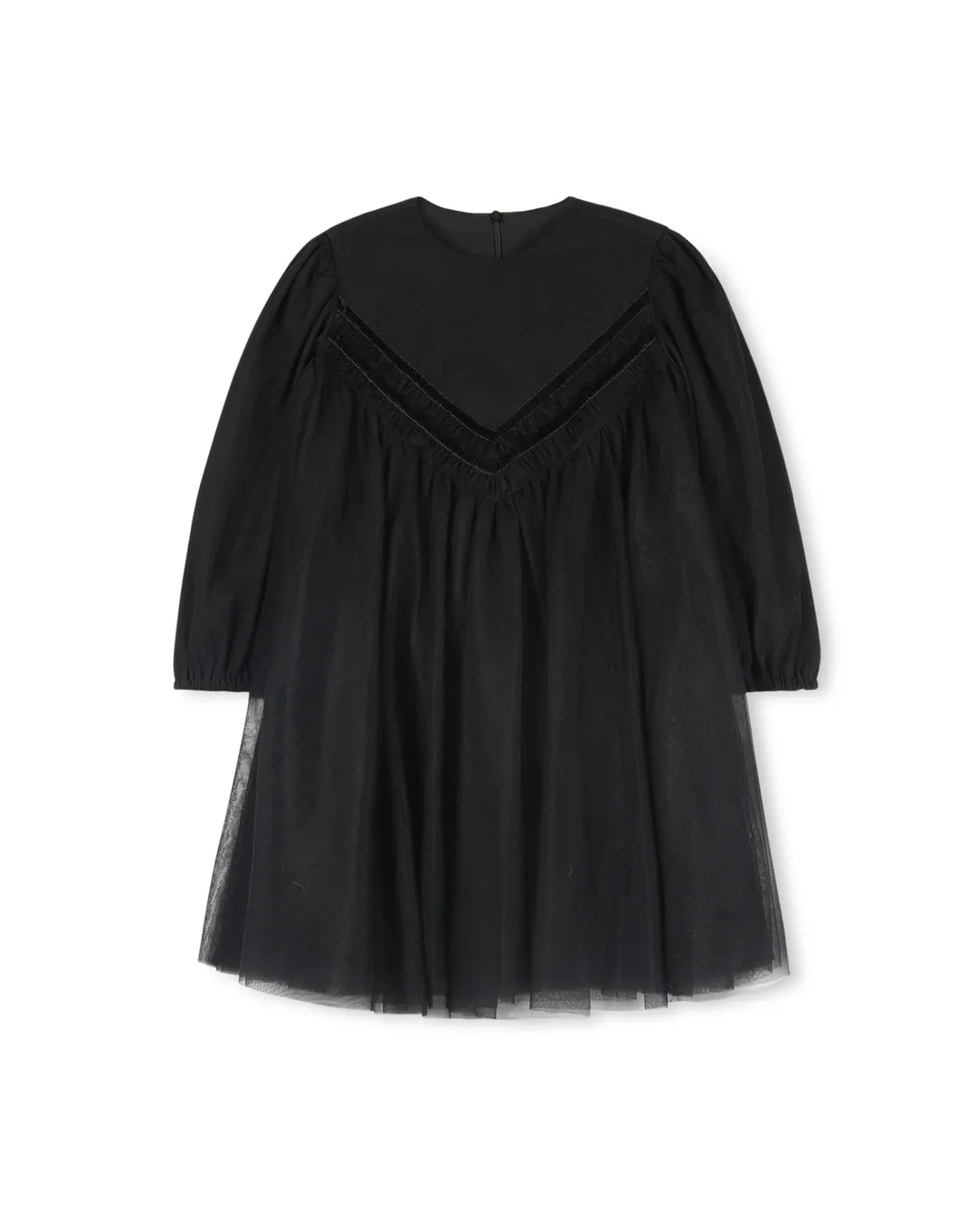 dress tulle velvet v style - black