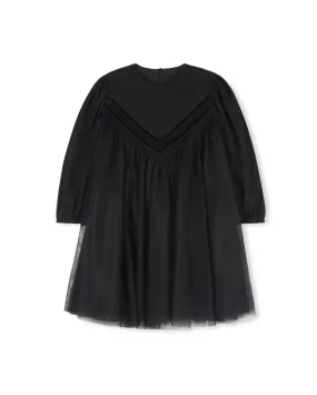 dress tulle velvet v style - black
