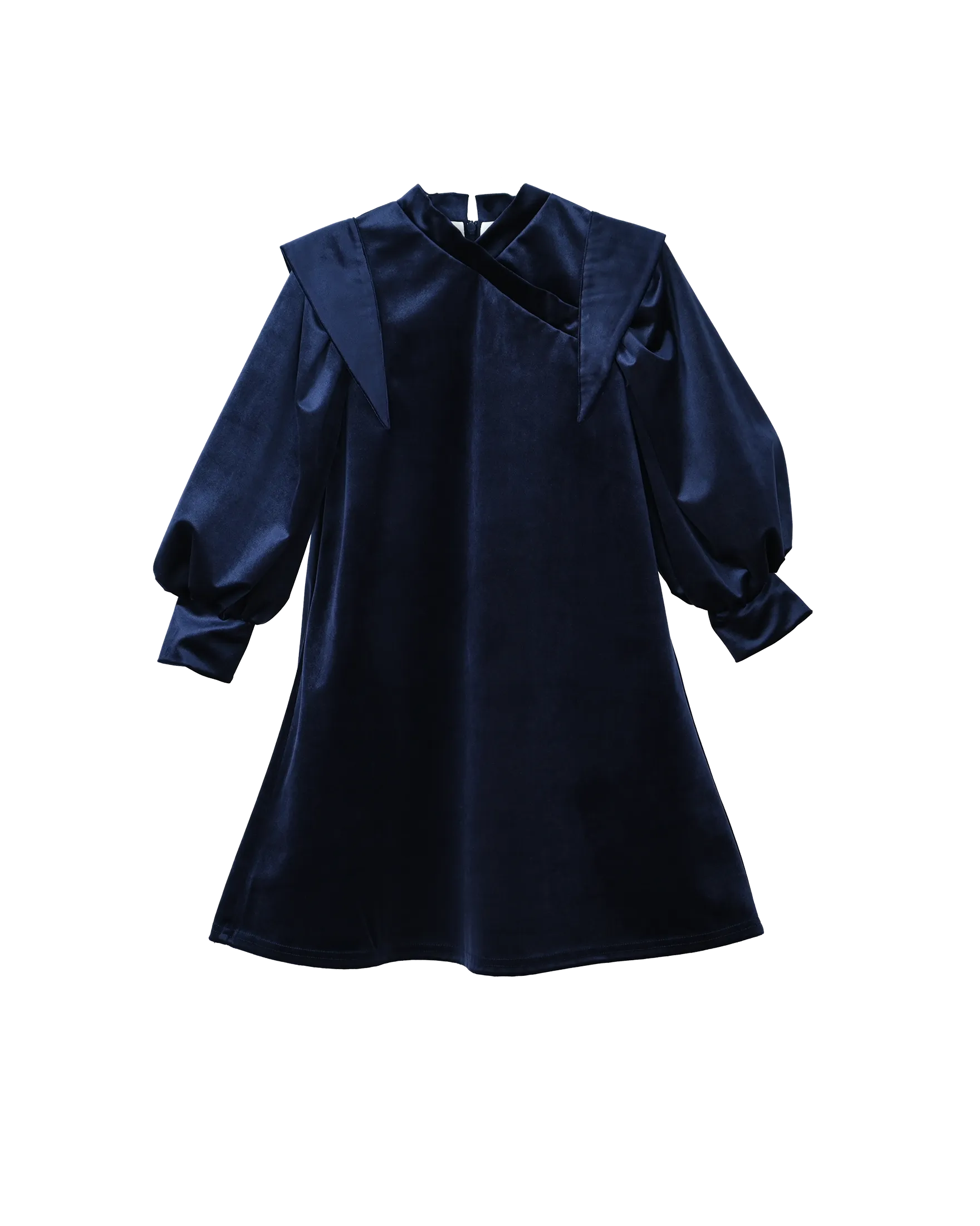 Sapphire Blue Velvet Wrap Dress with Detailed Shoulder Design