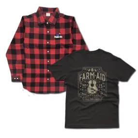 Farm Aid 2023 Label Tee and Organic Cotton Flannel Shirt Bundle