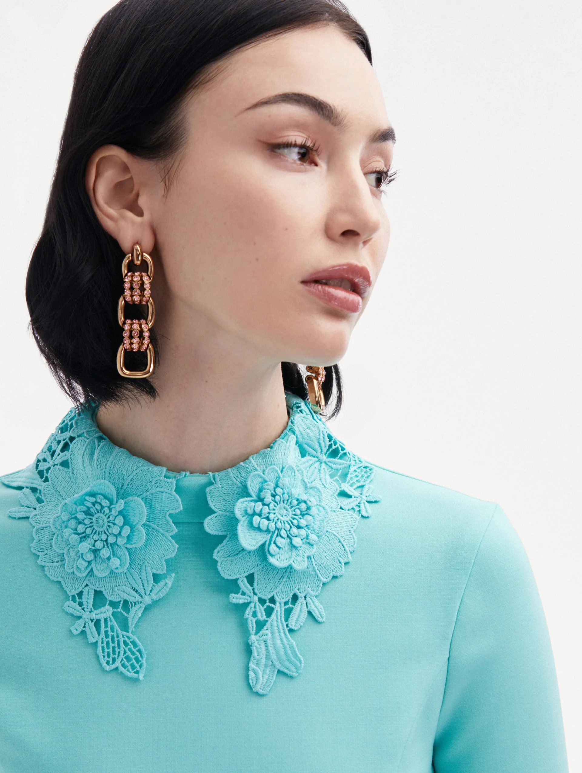 Floral Guipure Collar Midi Dress