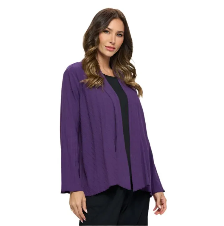 Focus Diagonal Rib Long Sleeve Cardigan in Blackberry - CS-304-BB
