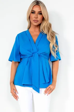 Frida Blue Tie Front Wrap Top