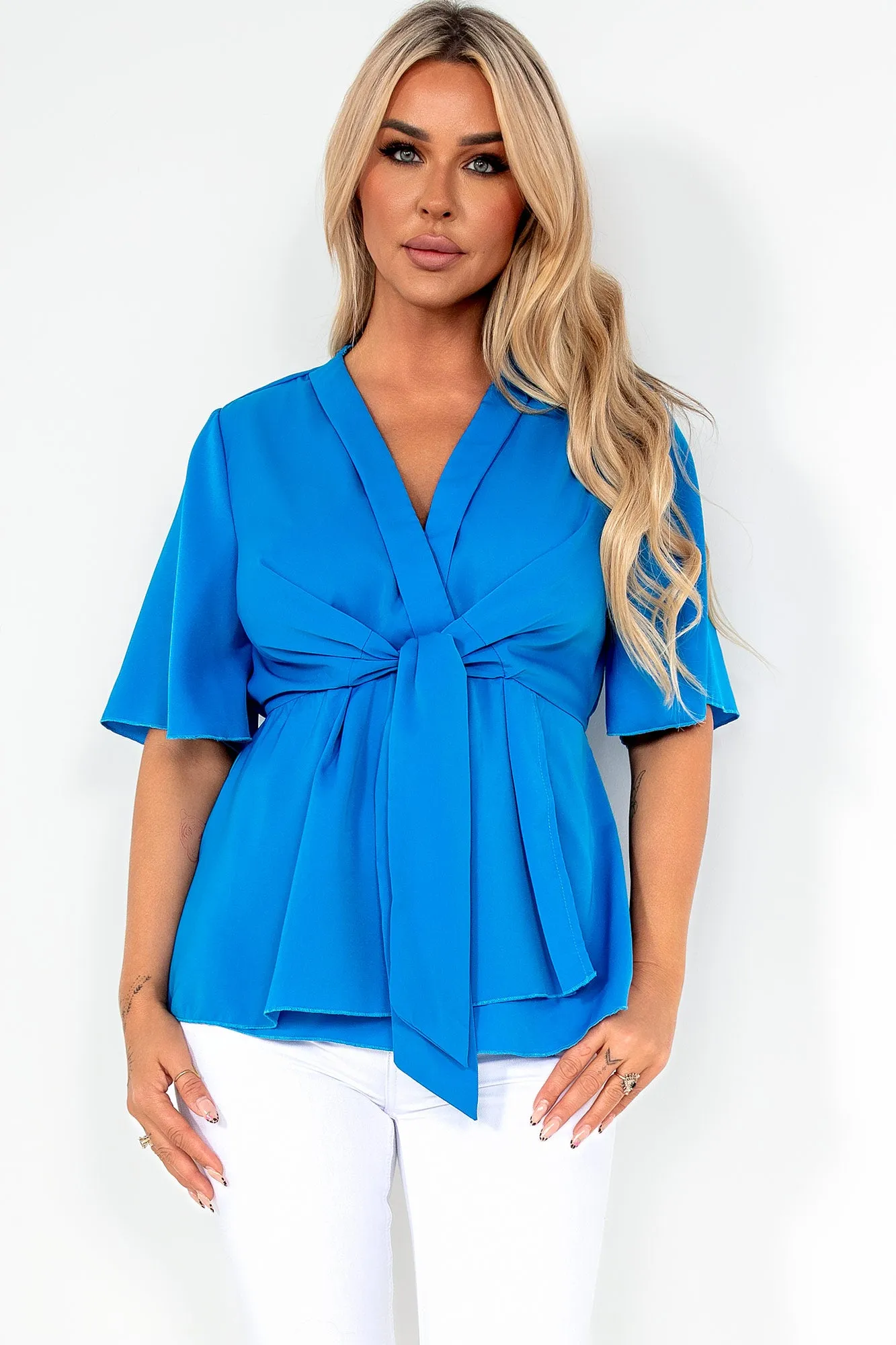 Frida Blue Tie Front Wrap Top