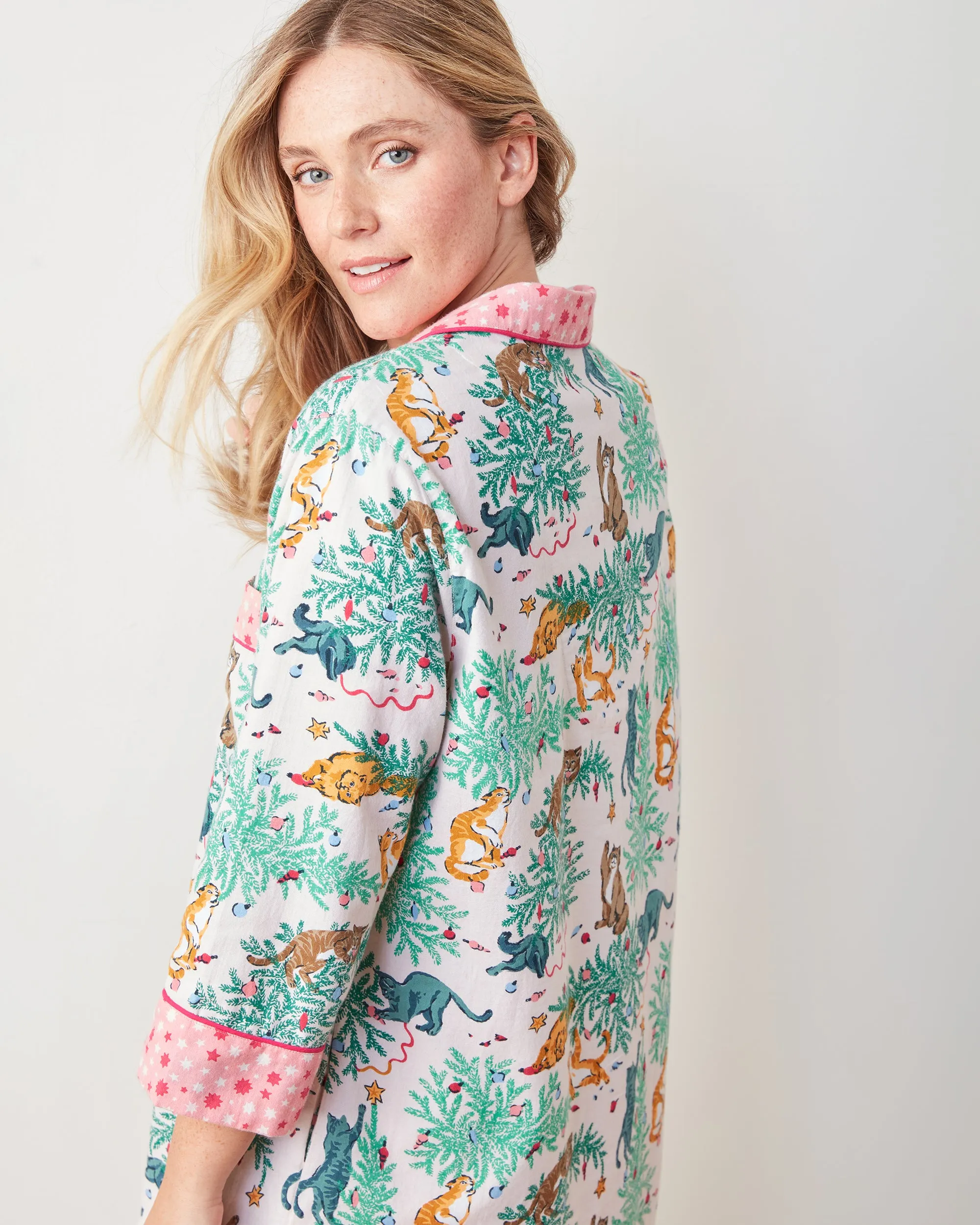 Frisky Firs - Lightweight Flannel Sleep Shirt - Sweet Cream