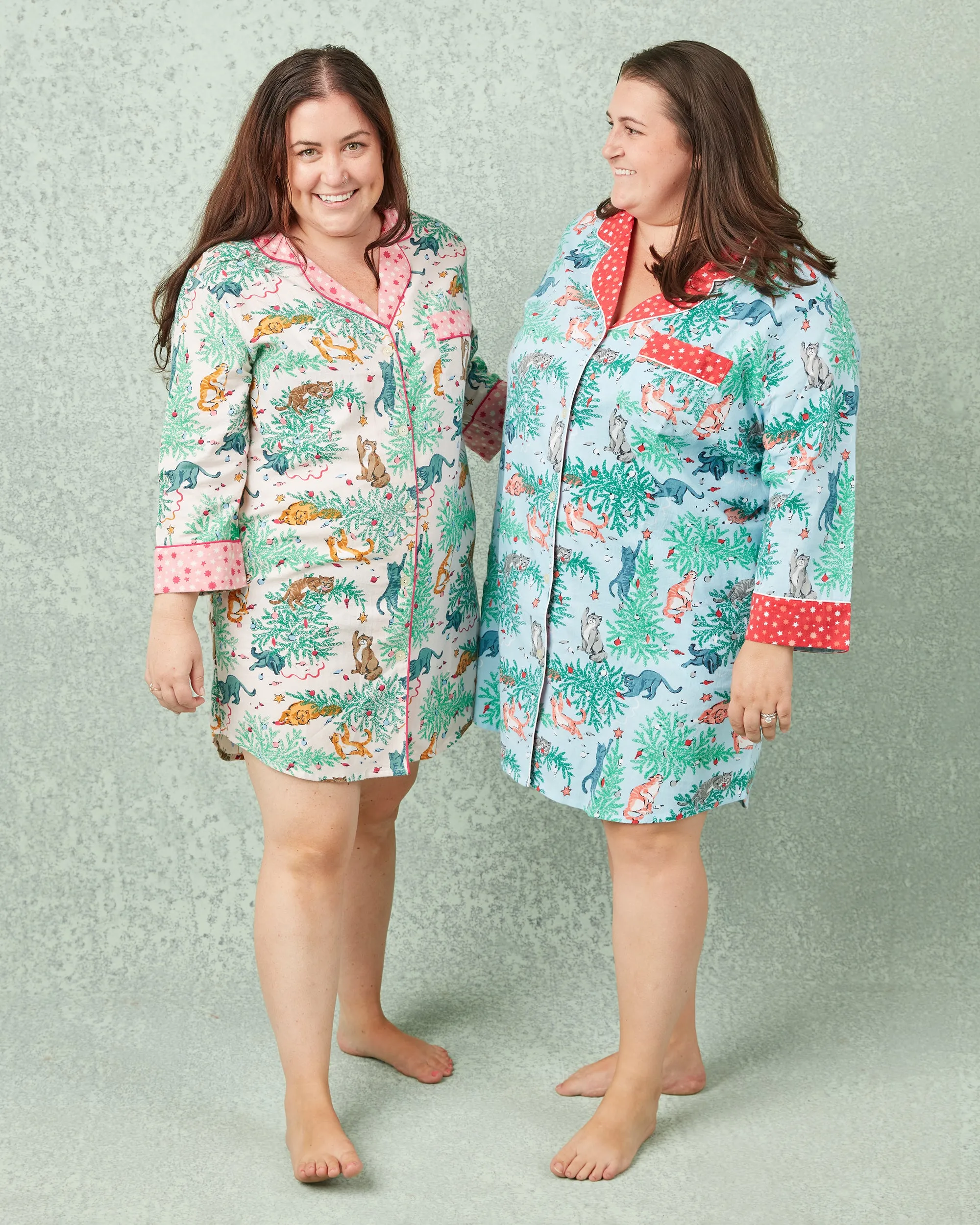 Frisky Firs - Lightweight Flannel Sleep Shirt - Sweet Cream