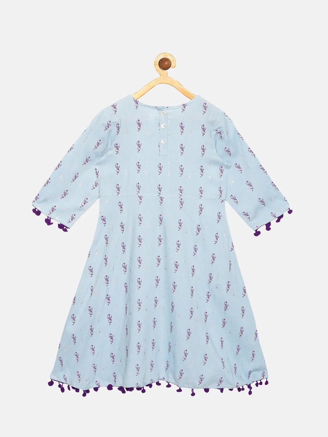 Girls Ethnic Kurta With Pom Pom Hem