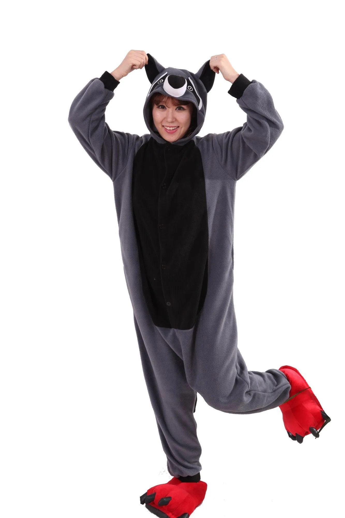 Grey Coon Racoon Kigurumi Animal Onesies Costume Pajamas