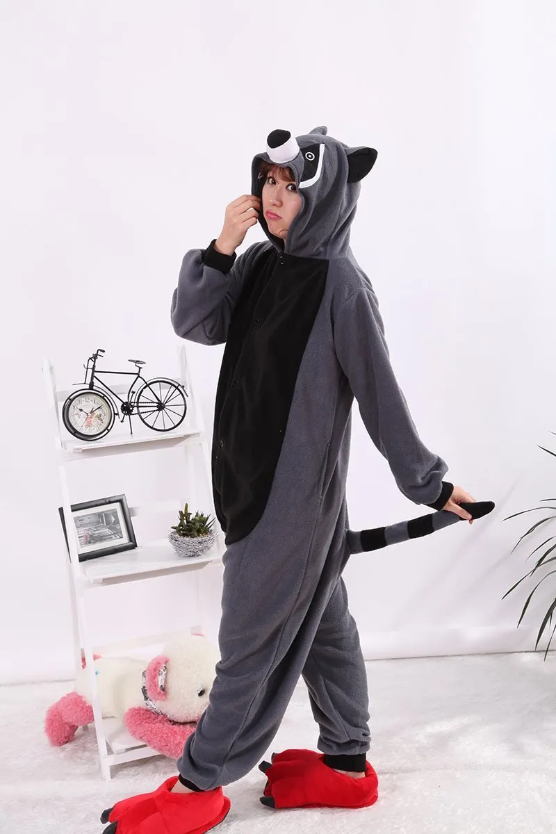 Grey Coon Racoon Kigurumi Animal Onesies Costume Pajamas