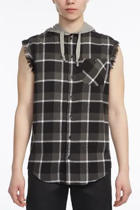 Guys Hood Flannel Sleeveless Button-Up