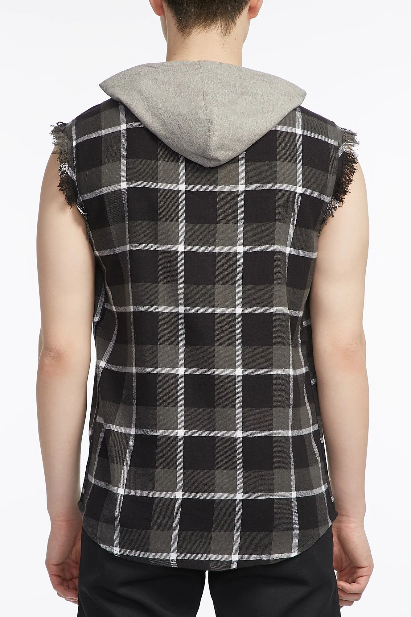 Guys Hood Flannel Sleeveless Button-Up